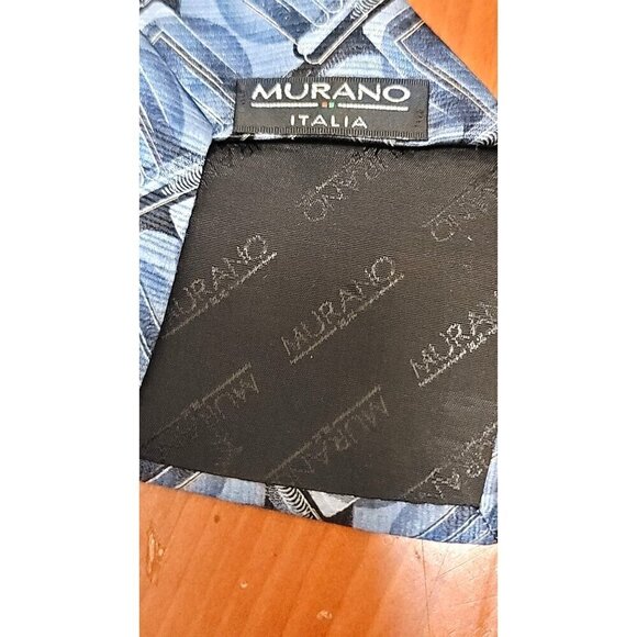 Murano Italia Mens Blue Patterned Silk Necktie - Picture 5 of 5